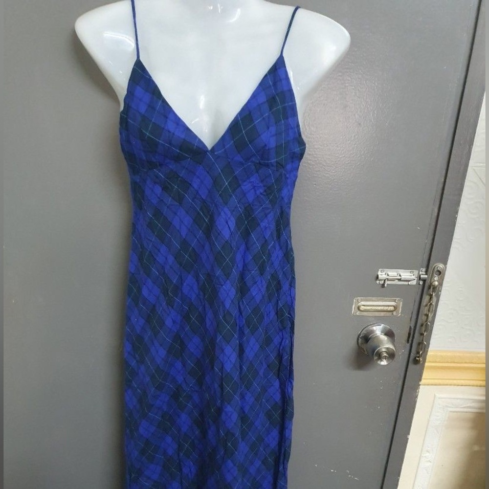 Zara Navy and Black Checkered Midi Dress